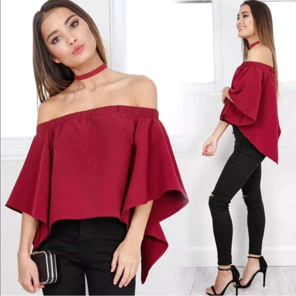 Red Off The Shoulder Blouse - Picture 2 of 8
